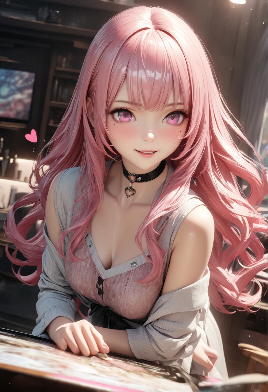 master piece,highest quality, Super detailed, High resolution, expensive resolution, HDR, 4k, 8K, unity 8k wallpaper, Super detailed CG, masterpiece, realistic, photorealistic, 2D, 3D, beautiful details, depth, fine texture , super fine: 1.3, Fully focused, Crispy.skin, .he,
Very cute anime girl with Pink semi-long hair wearing expensive , one girl, smile、alone, Pink semi-long hair, animal ears, Bunny ears, breakfast、fried egg、sandwich、coffee、mole under the eye, looking at the viewer , expensive , blush, mole, Bunny ears, parted lips, hair ornaments, heart, pink eyes, choker