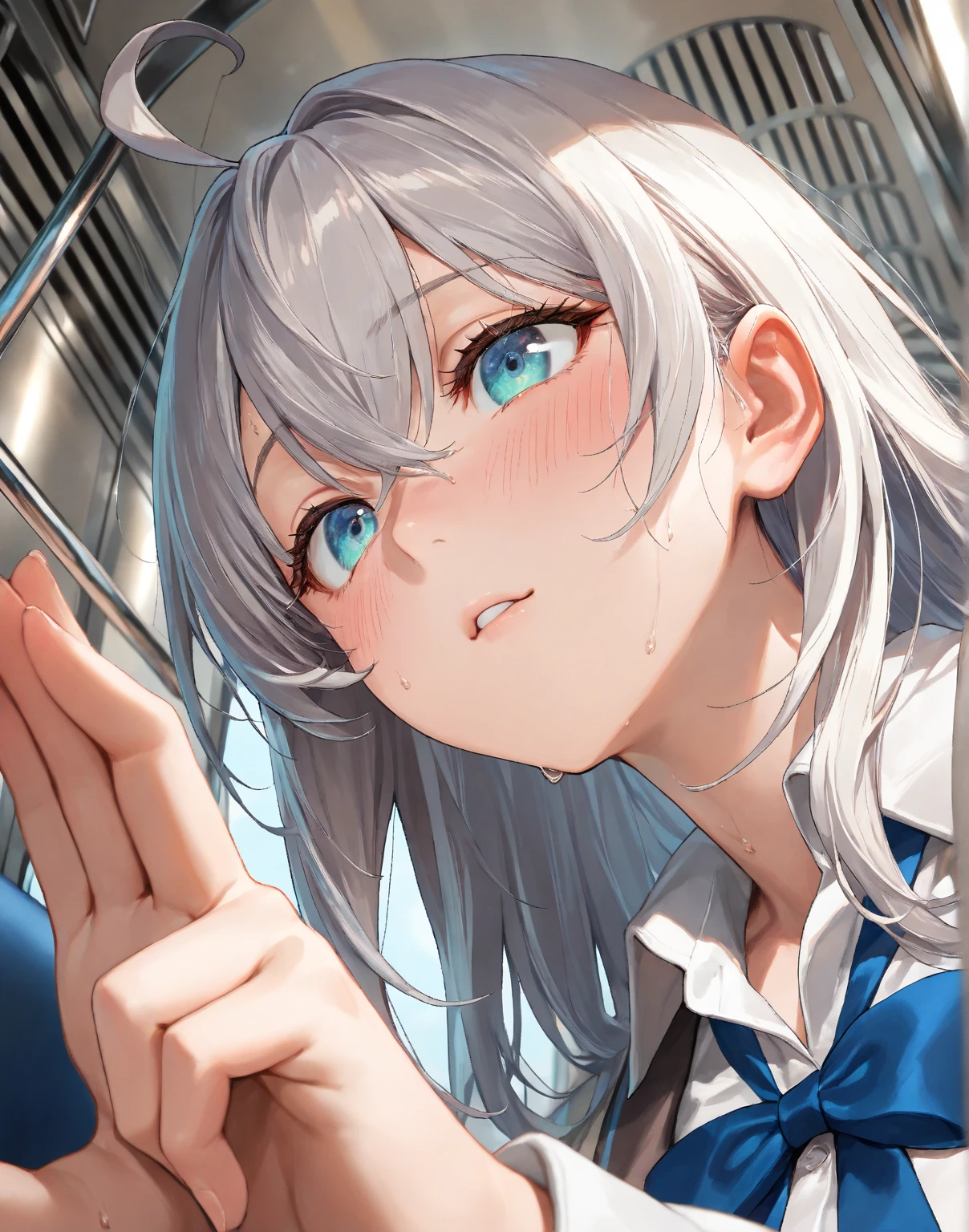 NSFW,Hololive,Shirakami Fubuki,Fox ears,(Perfect hands),(Perfect Anatomy),(masterpiece),(highest quality),Embarrassed,blush,train,One man,Doing sex,(Absent-minded face:1.5)