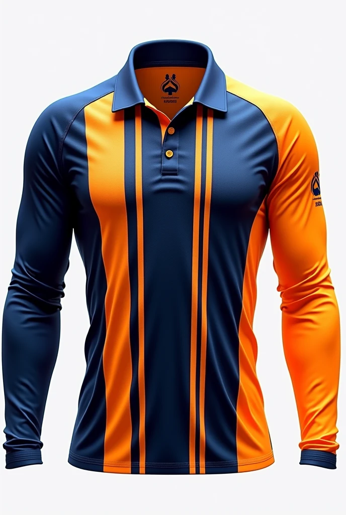 Cricket full sleeve jersey in navy blue and orange mix colors