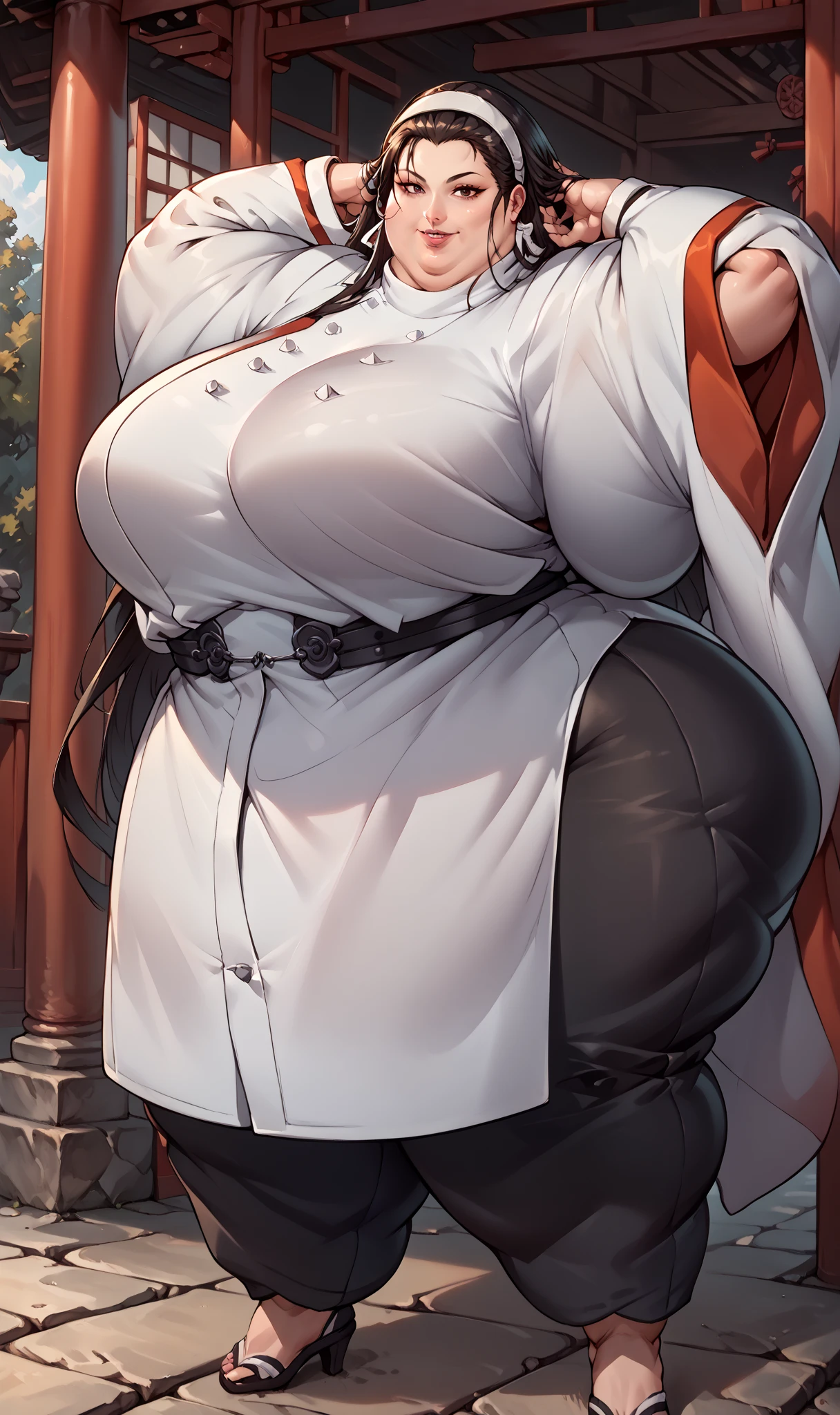 (top-quality, in 8K, 32K, masterpiece, A high resolution, Impressionism, Photorealsitic:1.2, anime style), ((detailed faces and eyes, beautiful face, black eyes, red x-shaped pupils)), (((Masterpiece, mature female, Arlecchino, white and grey jacket with long sleeves, black trousers, high collar, formal suit, white hair with black streaks, black gloves))), Cinematic, (((( big belly, massive breast, big thighs)))) 4k, fantasy world