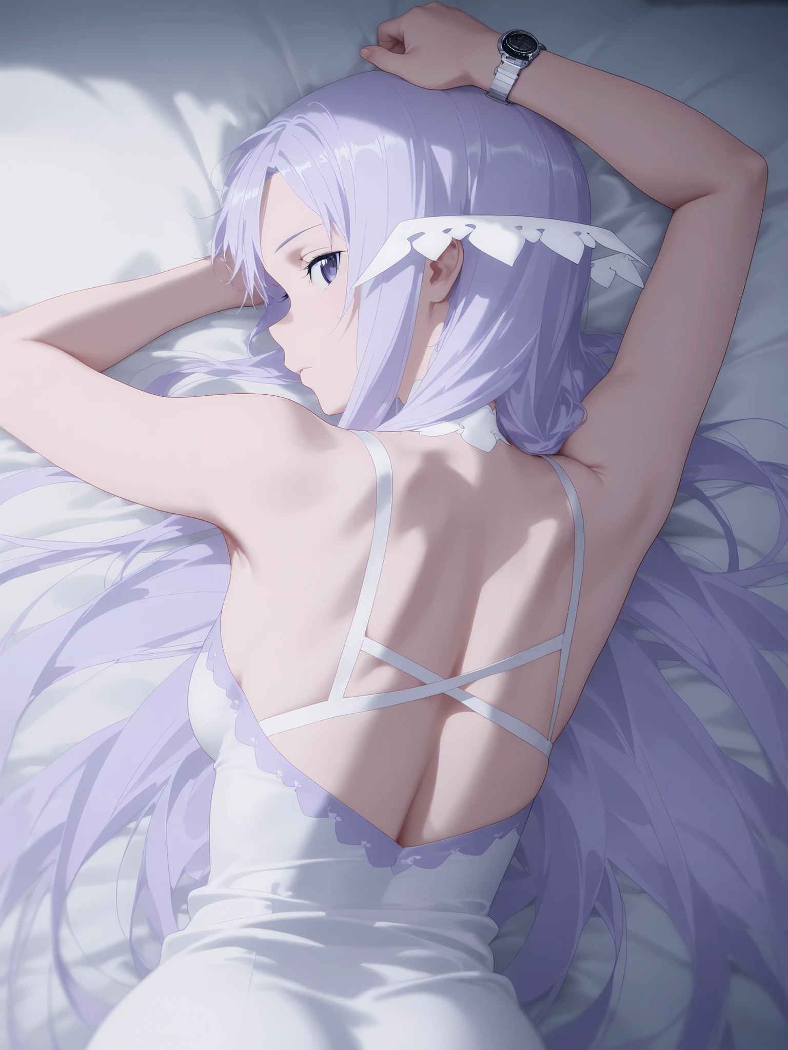 (Highest Quality, masterpiece,Watch Viewers,armpits,),lie on your back on the bed,sword art online,Manager,Quinella,