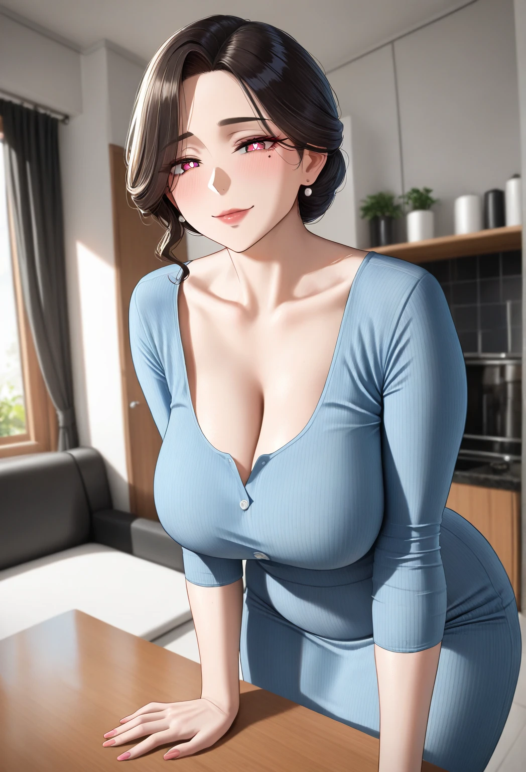 <lora:tubeuniromp-10:0.6>, (tube unitard romper), smile, lips, indoors, gigantic breasts