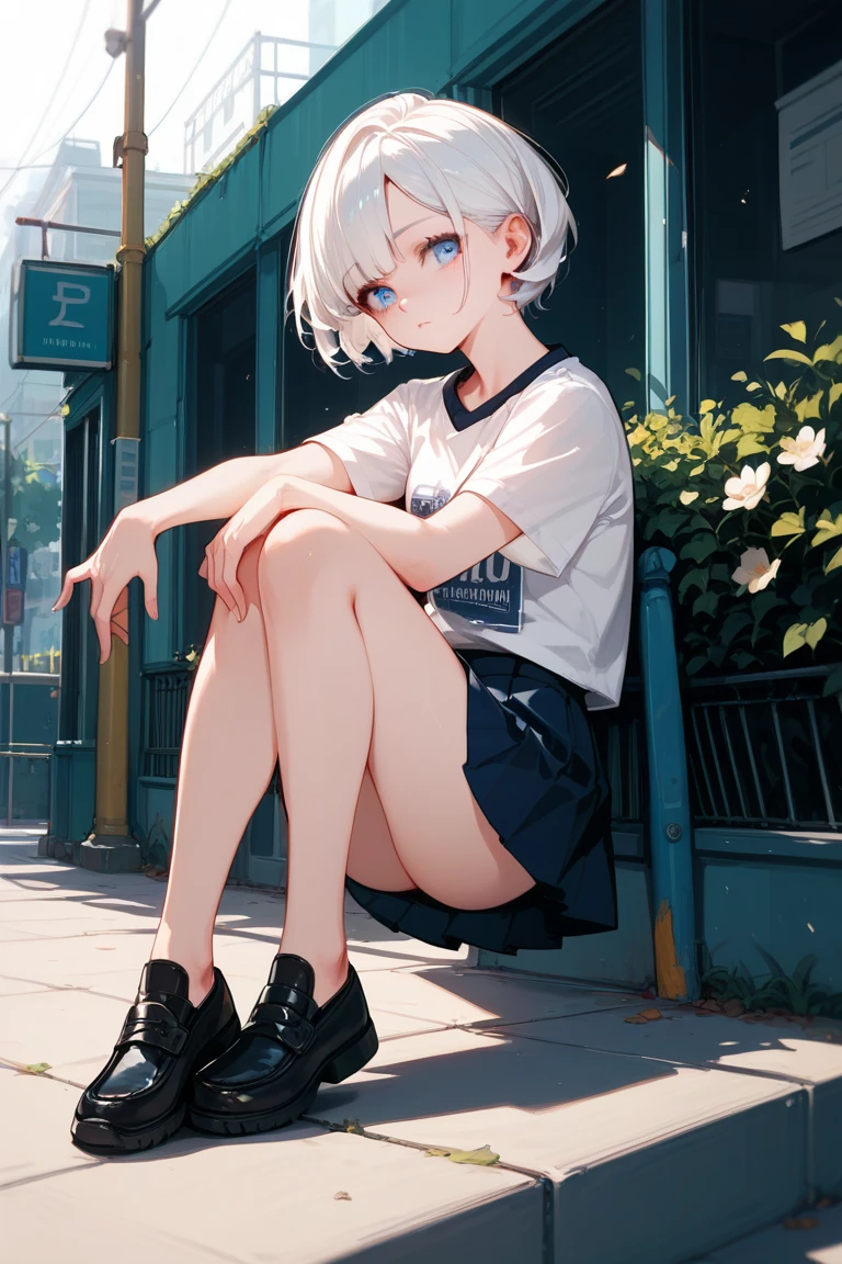 score_9, score_8_up, score_7_up, source_anime, best quality, masterpiece, official art, absurdres, highres, ultra-detailed,waifu2x,Collection: Slice of Life,break,1girl, very short hair,pixie cut, long bangs, glasses, small breasts, thighs, sweat, open mouth, (wavy mouth:0.3), outdoors, summer, break,(clear line illustration:1.2),very high resolution, very aesthetic, super detailed skin, Best sexual lighting powered by famous artist, 8k,cute picture,beauty illustration,photoshop_(medium),,(Detailed Lighting),best anime 8k konachan wallpaper, pixiv contest winner,