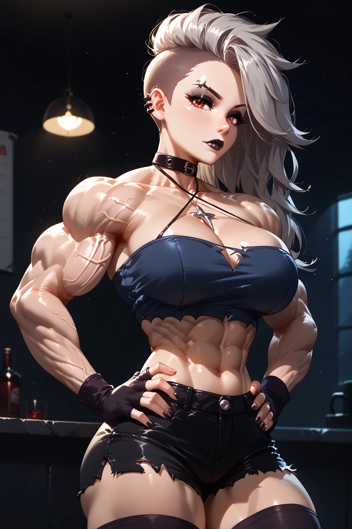(BEST lighting) , (ultra intricately detailed) , 4K unification, (super-detailed CG: 1.2) , (8K: 1.2),(Original), (Masterpiece) , (Best quality),(Masterpiece:1.4),Anime-ish high quality,(Masterpiece),Masterpiece, Super clear picture quality,Clearer than movies,(Fine face)Best quality, absurderes,((masterpeace, 4K, 8K, Yes, A high resolution))1girll, schoolgirls,She is in the city of the future,cyber punk perssonage,motorbiker,Wear a helmet and headphones,Tech motorcycles,Ten strong abs,standing on your feet,Exposing the abdomen,There are bulges of dense veins on the arms,Spring, Perfect figure, Long silver hair, Dynamic pose,Legs exposed,Strong leg muscles ((body builder:1.5)city in the style of cyberpunk,Bustling,space ship(Beautiful bace),(Girl),(Female),(((Upper body:1))), ((NSFW)), (((accurate anatomy))), ((wide hips)), (((Huge breasts))), ((long legs)), (((Massive Female Bodybuilder))), ((((Muscular Legs)))), (((((Huge Muscles)))))
