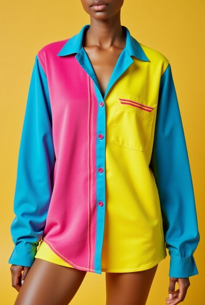 Turquoise flannel, pink collar and pink long sleeves