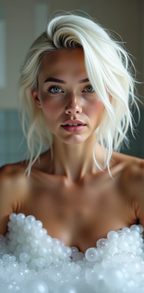Woman, One, 20 years, correspond, skinny, big breasts, rounded chest, skinny thighs, round ass, long eyelashes, busty lips, long hair, stockings, topless, close-up portrait, Daylight, naked, blonde hair, open mouth, white hair, torn clothes, split, British, Spanish, white, striptease, shower, WET skin, Compose, smiling face, Beauty faces, orgasm on face, cumshot, rain