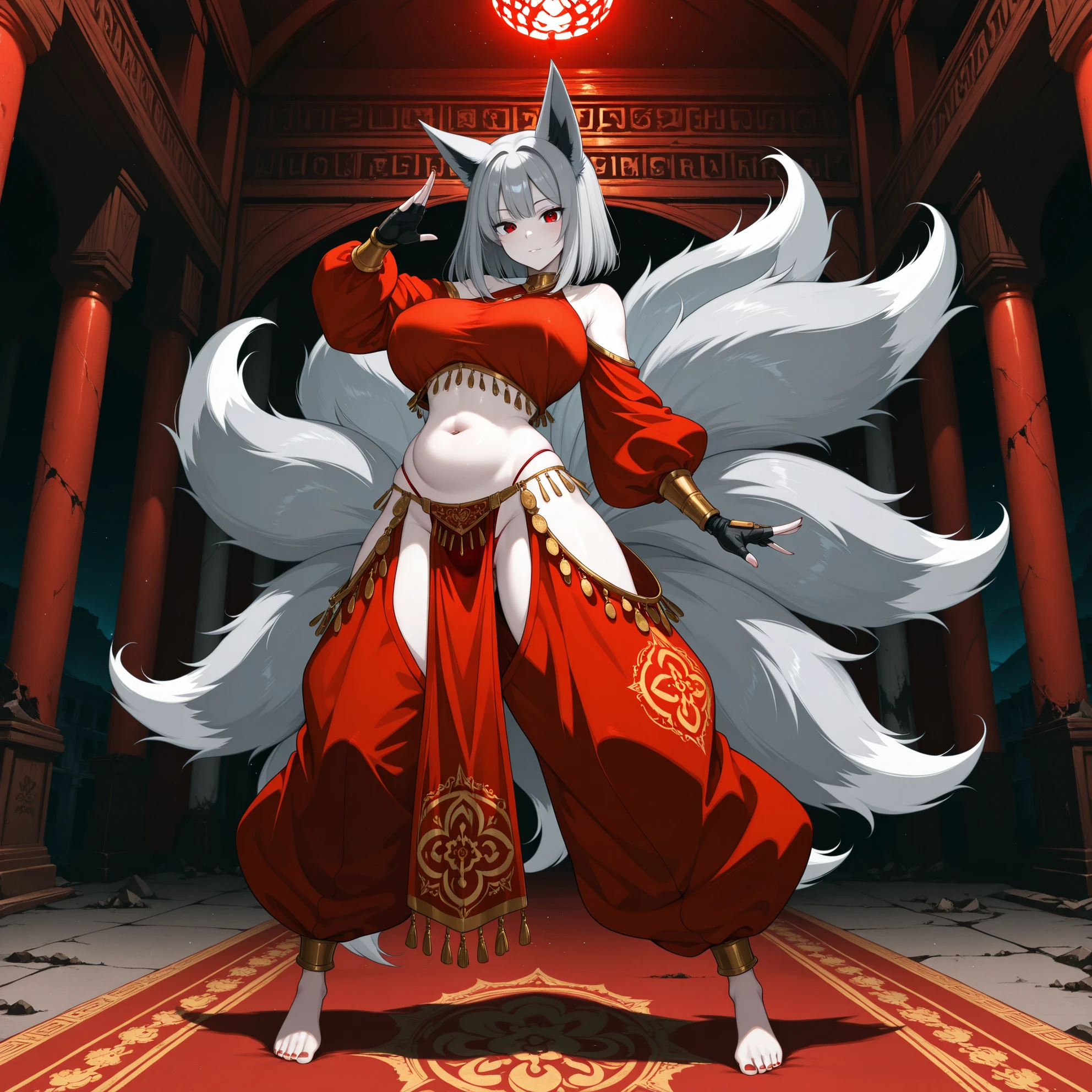 top quality, ancient Chinese beauty(highly detailed beautiful face and eyes)absurdres, perfect anatomy((beast woman, solo focus)) (((furry))) (furry anthro:1.7) ((((Furry body, fox facial features, fox body features)))) ((fox's muzzle, very detailed body fur))full body, dancing pose, gorgeous dress embroidered with intricate embroidery, transparent colorful ribbons tied around her arms, bare shoulders, open neck, wreath, black bun with flower hairpins Belts, armbands with streamers, necklaces, bracelets, anklets, metal chain tassels around the waist, Mogao Grottoes art, inspiration from Dunhuang Flying Apsaras murals, ink wash,