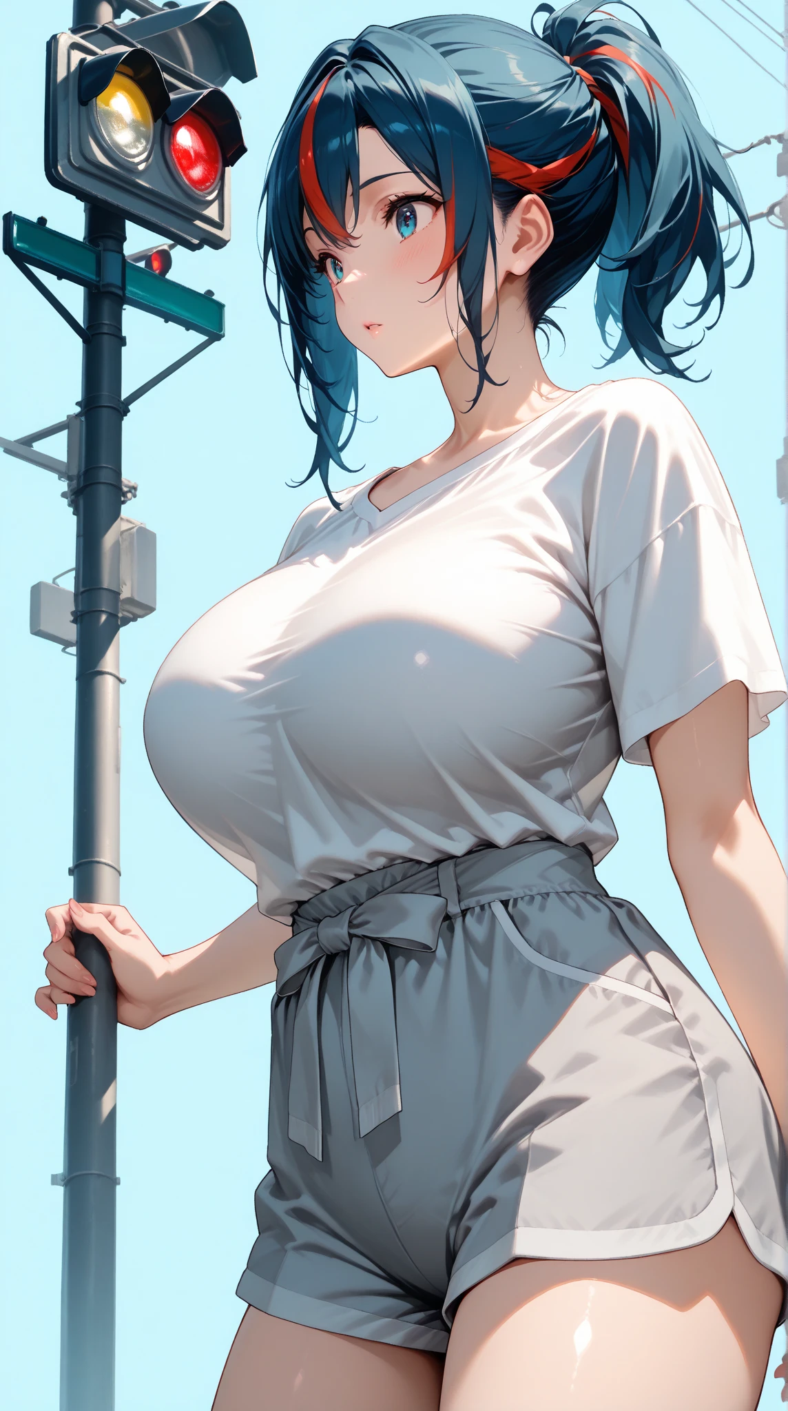 (mature woman) huge (walking on the street tanned skin full body) sweat steam (purple hair) (bright yellow eyes) variants (((winter clothing))), (best quality:1.1), (masterpiece:1.4), (absurdres:1)