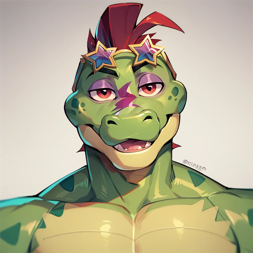 Montgomery Gator, Male, Solo, Muscular, Muscle: 3, Pectoral Muscle: 2, Big Pecs, Abs, Claws, Correct anatomy, Front View, Private Room Background, Bulge, Grinning at Viewer, (Photorealistic, Realistic shadows, depth of field, Wide Dynamic Field, Dark Shadows, HDR, Low Light: 1.2, Very Low Angle, Front Shot), (by null-ghost, by Chunie, by darkgem), Grinning at Viewer, Tail, Speedo, Hands Behind Head, 