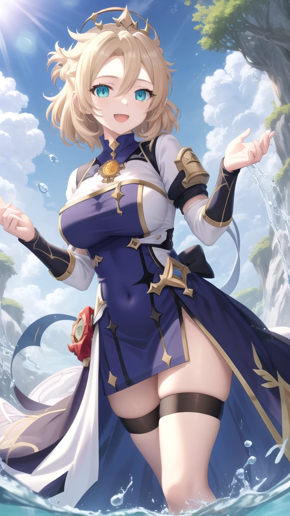 4K,hight resolution,One Woman,a blond,Longhaire,Blue eyes,Colossal tits,elvish,The brave,white hero's Clothes,Excalibur,sacred place