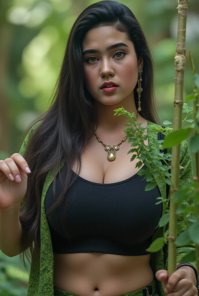 A realistic photo of a 21 year old Colombian girl with long, flowing black hair and striking dark eyes. She must have a curvy body, a natural and accessible expression. She wears a Japanese dress. Capture this image on a high-resolution camera using an 85mm lens for a flattering perspective.
