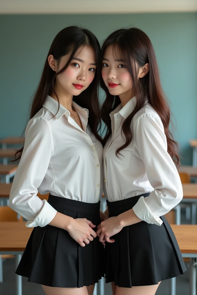 masterpiece, top quality, (realistic, photorealistic: 1.37), 8k, very delicate and beautiful, wonderful, official art with attention to detail, ridiculous, incredibly ridiculous, huge file size, super detailed, very detailed, beautiful detailed girl, very detailed eyes and face, beautiful detailed eyes, light on face, nsfw, one girl, looking at the viewer, (perfect female figure), Slim waist, (kpop idol), (aegyo sal:1), full body, big breasts, standing. , School uniform, checked skirt, collared shirt, abdomen, unbuttoned, open clothing,, with bangs, feminine look, ulzzang-6500-v1.1
