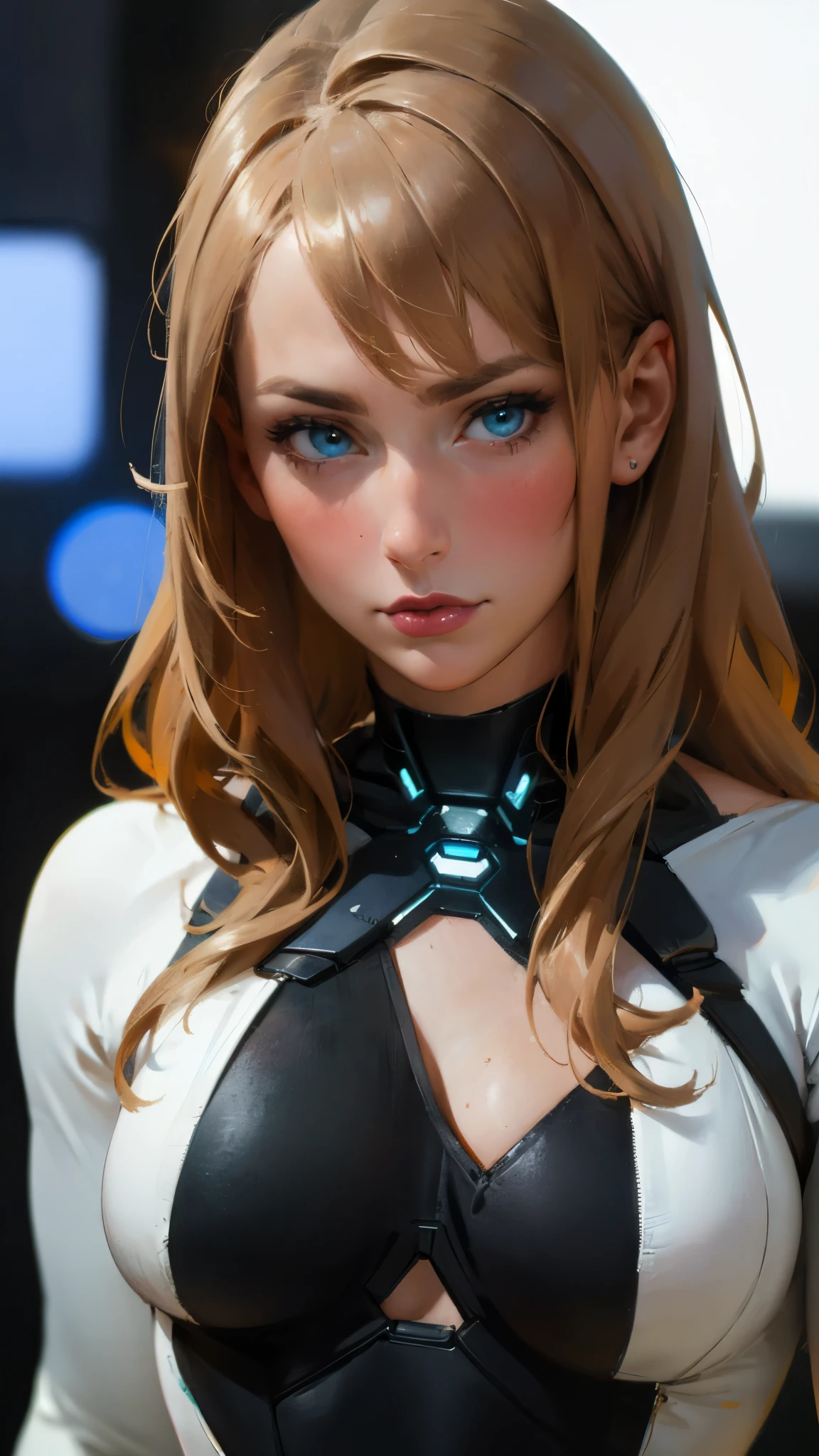 masterpiece, best quality, a beautiful woman with long shiny hair, choppy bangs, delicate face, passionate gaze, perfect smille, blush, seductive expression, tall and fit figure, perfect body, perfect skin, seductive pose, sexy Futuristic Technological Nanogel Clothing, the color scheme is primarily White with Green accents, KarmaRxQuiron, this character embodies a finely crafted sexy beauty, exquisite and mature art style, TonySart, goddess, feminine, exquisite photography, depth of field, bokeh, photorealistic, even and soft lighting on face, dramatic, high definition, highres, ultra detailed, professional photo, perfect body proportions, anatomically correct, symmetrical face, extremely detailed eyes and face, perfect eyes, high quality eyes, creativity, RAW photo, UHD, 32k, portrait lighting, cinematic lighting, (masterpiece-anatomy-perfect:1.2)
