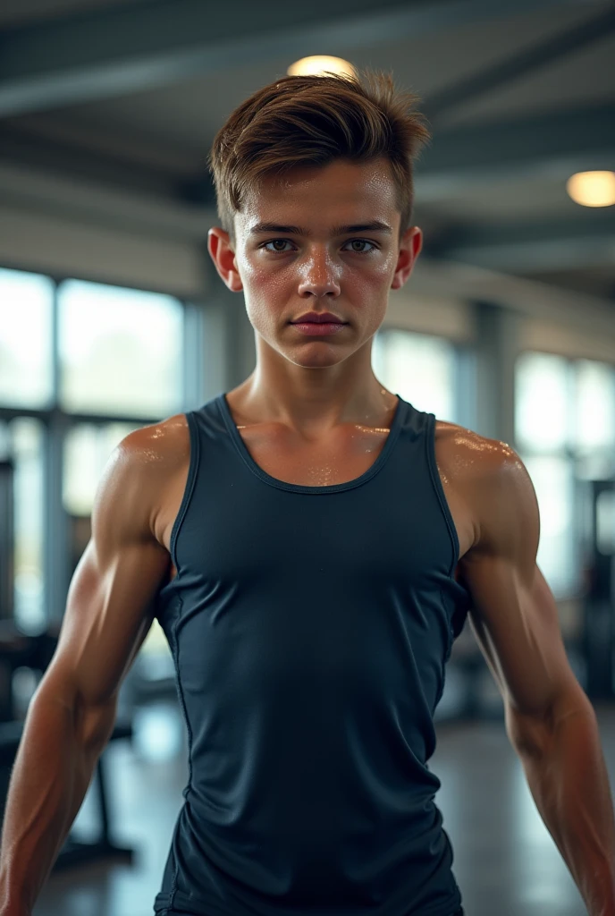 Un gars qui fait de la musculation et qu'il a 13 ans dans une salle de sport
