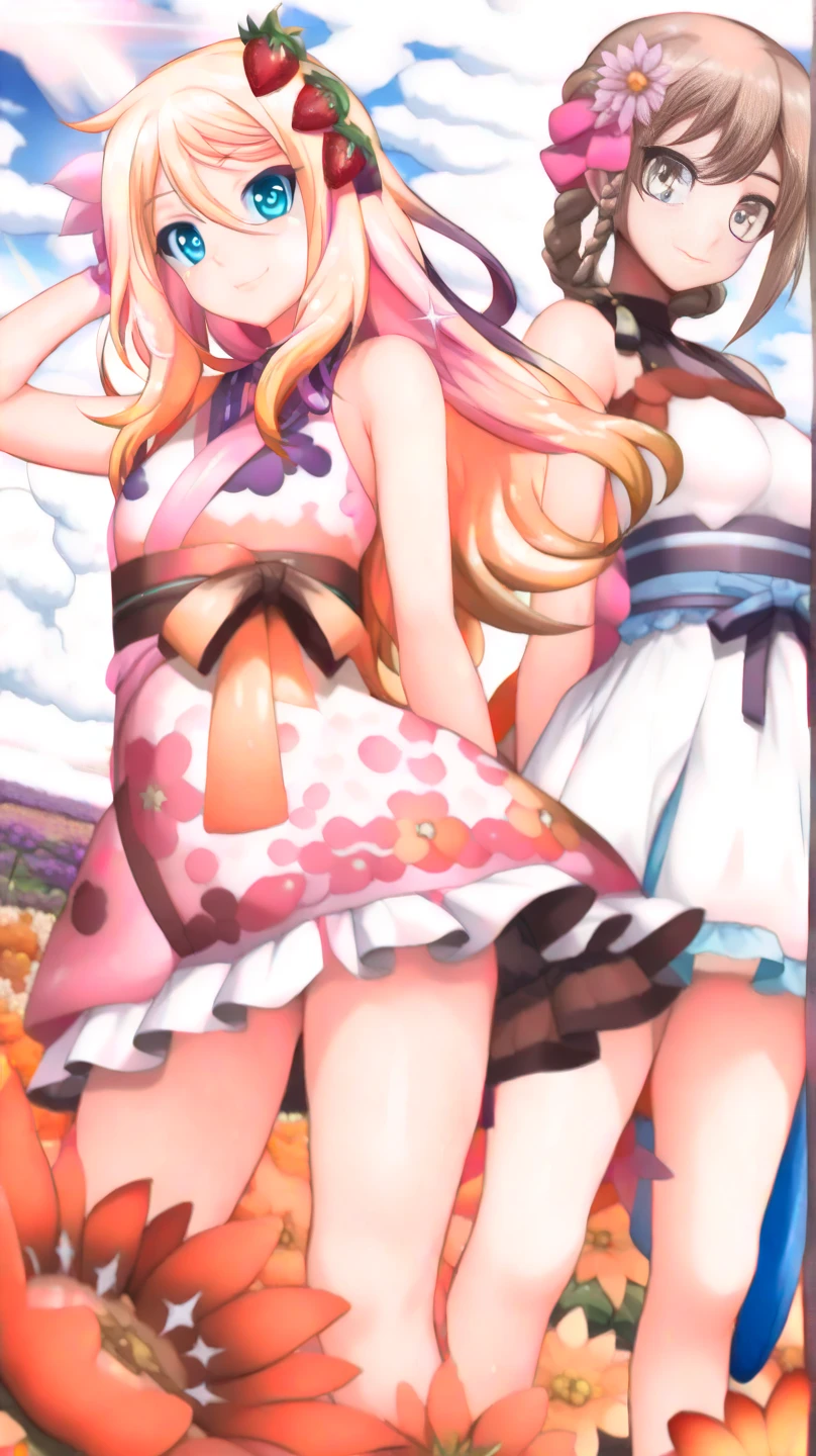 (masterpiece, best quality), best quality, (ultra-detailed), (3heads:1.5), 1girl, (suika ibuki:1.3), masterpiece, (best quality:1.5, highres, UHD), highres, absurdo, ultra detail, ultra quality, Ultra resolution, tattered pale pink top, crop top, ((stomach)), midriff, ((groin)), purple and pink skirt, normal ears, shackles, blonde hair, very long hair, wavy hair, sidelocks, red eyes, detailed eyes, parted lips, sweat, cute, toned belly, hand on own chest, eyelashes, (25 year old woman:1.3), (masterpiece:1.5), (best quality:1.5), (beautiful detailed), extremely detailed CG, extremely delicate and beautiful, depth of field, (finely detailed face), (perfect details:1.2), (mature female:1.3), wide pelvis, slender, large veiny breast, 16k resolution, very high quality, very high definition, extremely detailed, masterpiece, blonde hair, long hair, alluring presence, braid, short skirt, close up, big tits, young, two long straight oni horns on her head, decorated with ribbons, open belly, nsfw, midriff, girl with three heads,