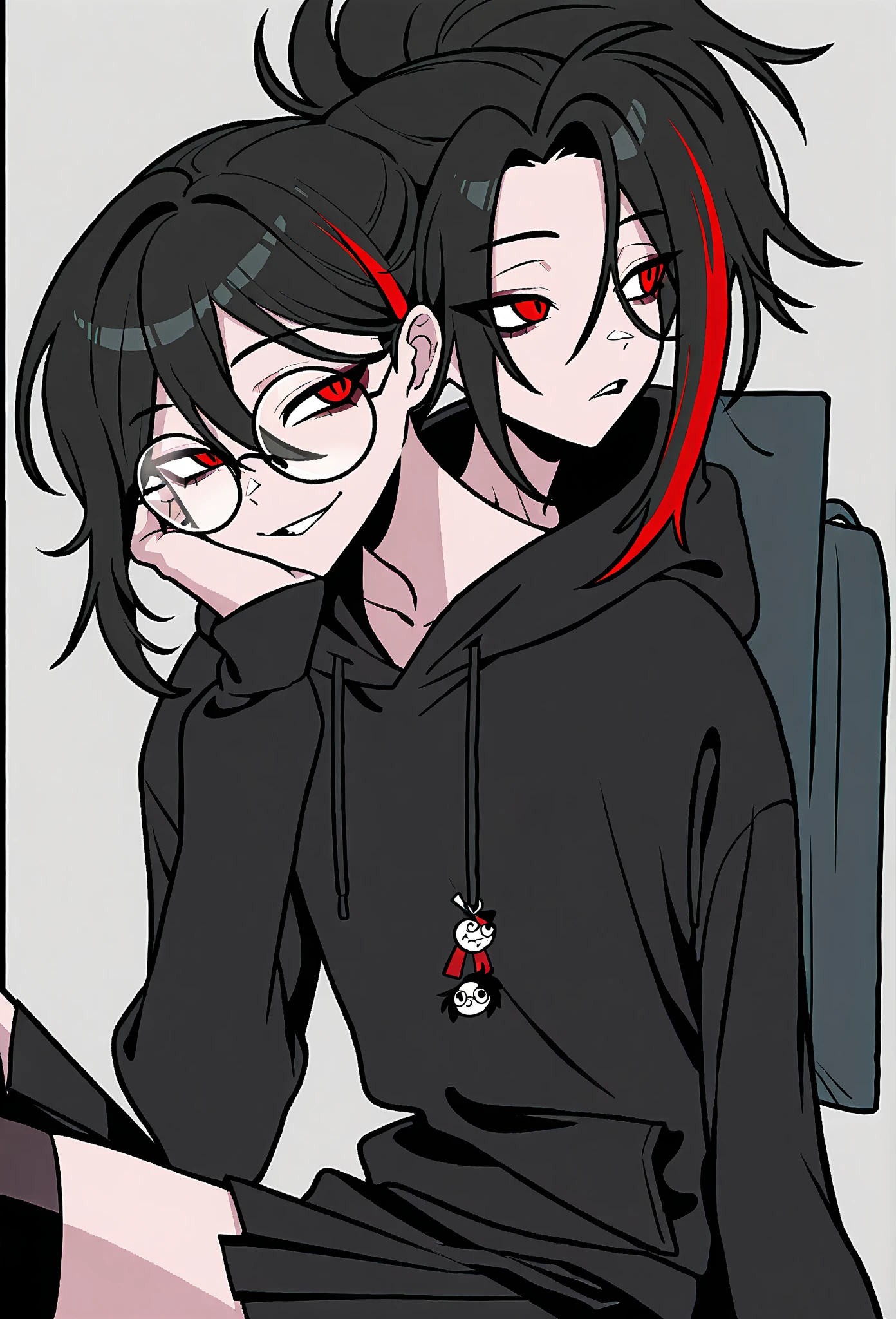 personagem de anime com fones de ouvido e uma jaqueta, Shirow Masamune, Okata Kazuto., jett de valorant, Gatilho Estilo de Arte de Anime, de arknights, Akira Akatsuki, Closeup da arte do personagem, estilo de arte desconhecido, arte chave detalhada do anime, arte do perfil lateral, Jet Black Haired Cyberpunk , Otaku Gangasta, arte oficial