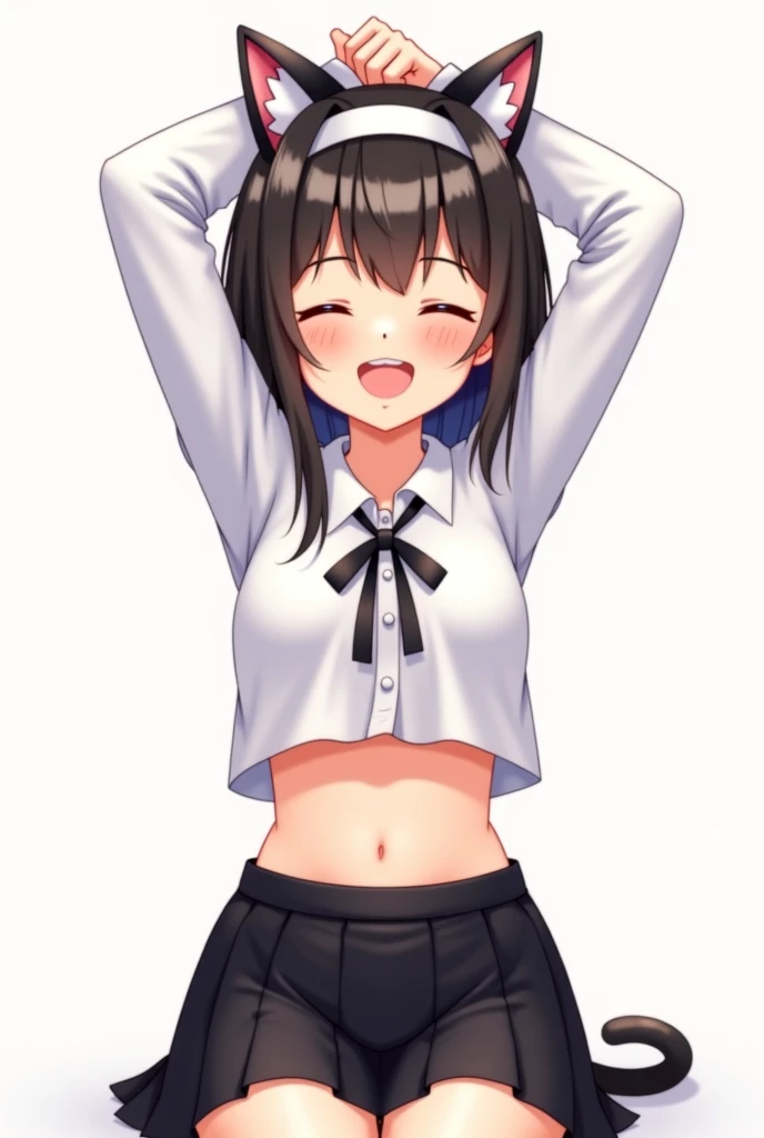 (SFW), (masterpiece:1.2), Highest quality, masterpiece, High resolution, original, Highly detailed wallpaper, (Super detailed), (Best illustrations), (Best Shadow), (Kobeni), Small breasts, Firm breasts, (White collared shirt), (Bloodstain:1.1), (fear:1.2), (Black tie), (Shirt stain), (Dirty), One girl, View your viewers, (Scared:1.2), (tears:1.1), (Brown eyes), (peace sign),nsfw,topless,