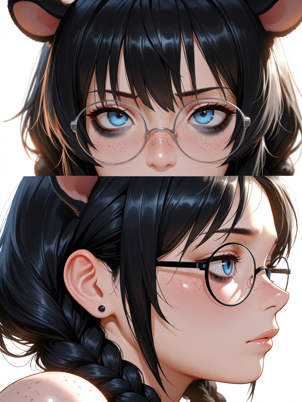 anime woman wearing glasses by agnes cecile, luminous design, pastel colours, ink drips, autumn lights, (two head)