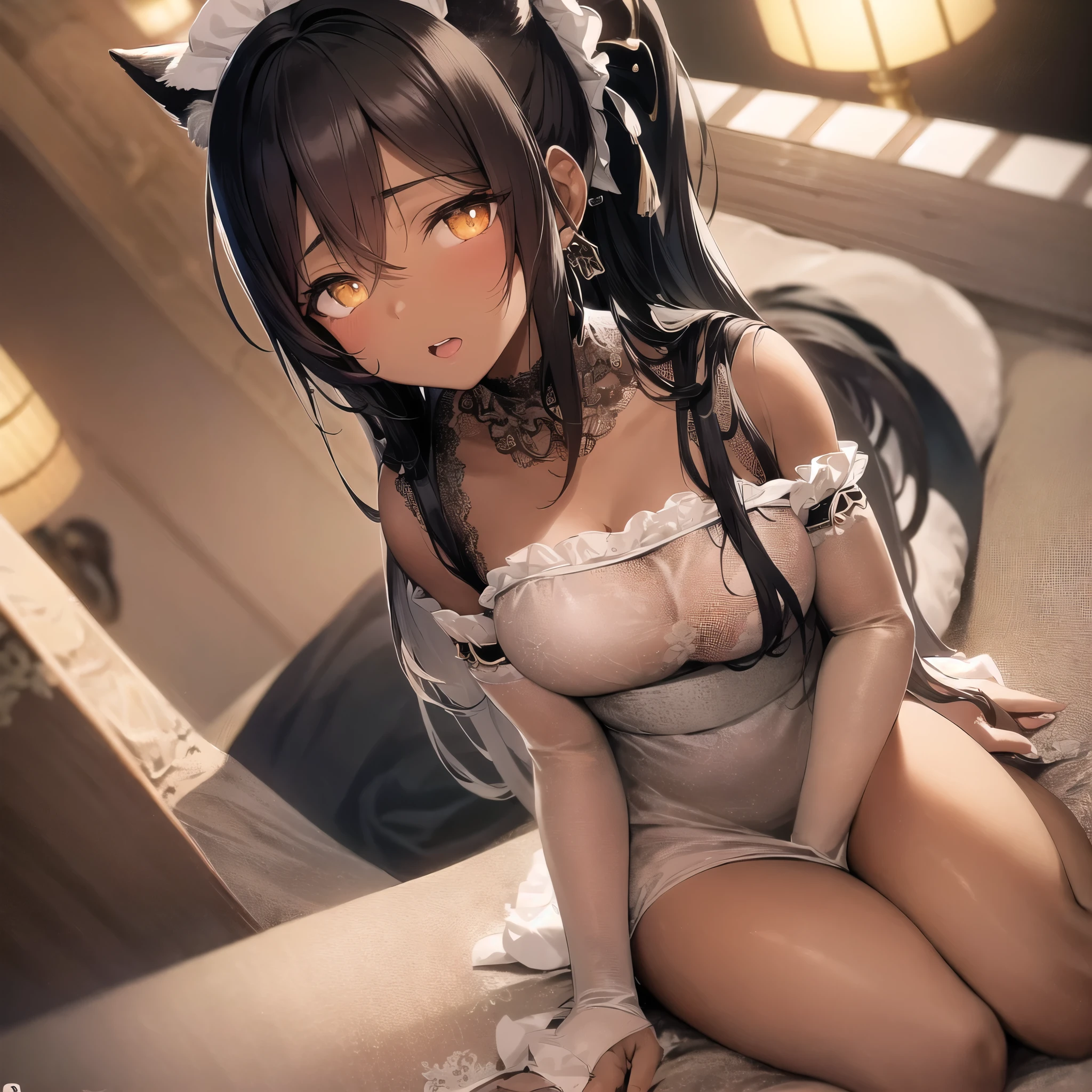 Girls' high school students,white thong,Lie on the bed and spread your legs,Face the lens,White stockings,Be red in the face