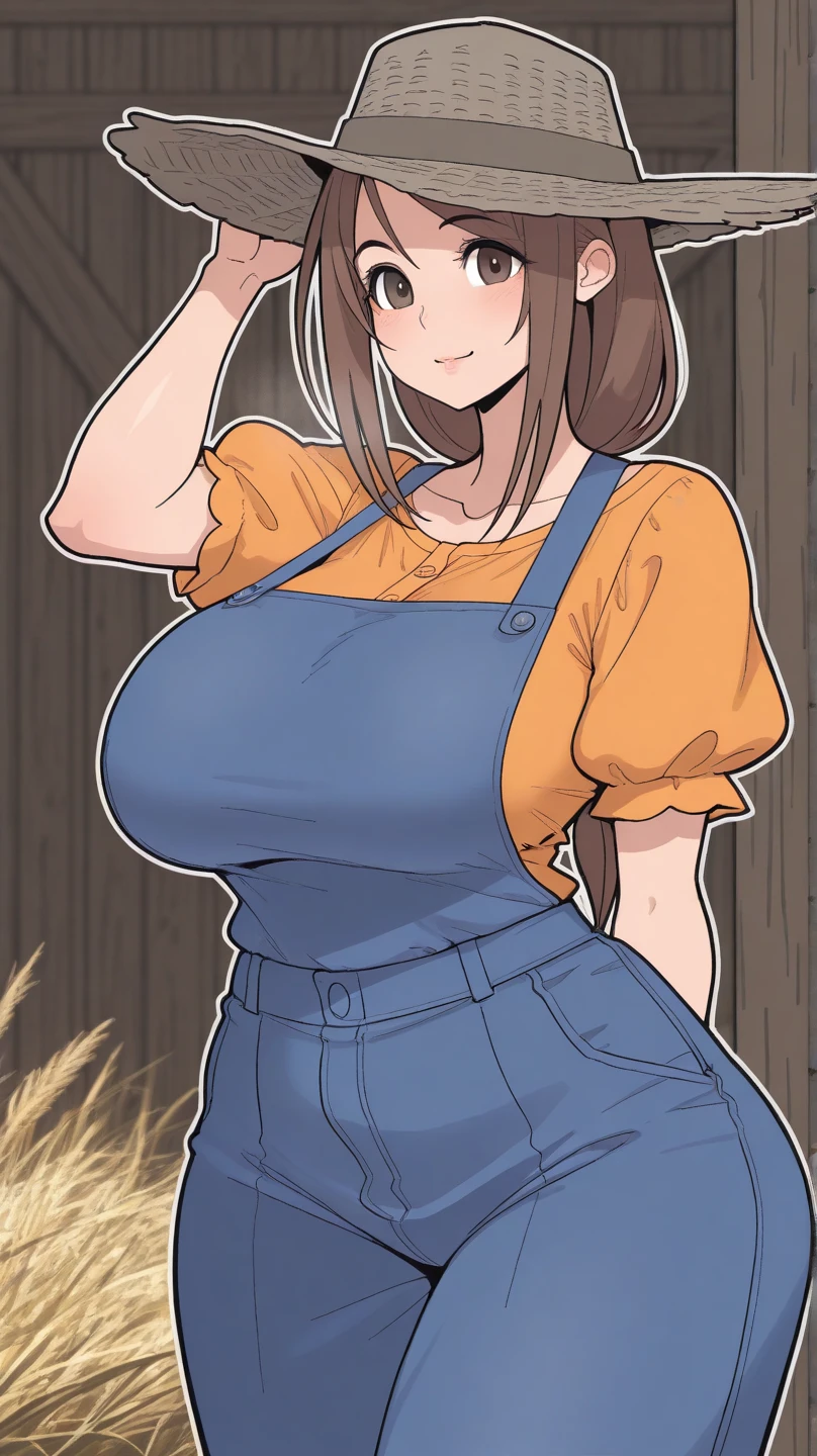 (Masterpieci,melhor qualidade,8k),uma mulher madura (sozinho),MILF,sorrindo,cabelo castanho,side braid,Button-down brown shirt social,dark green pants,seios grandes,corpo perfeito,barriga amostra,dentro de um quarto, Front view,NFSW, arte anime,super detalhada
