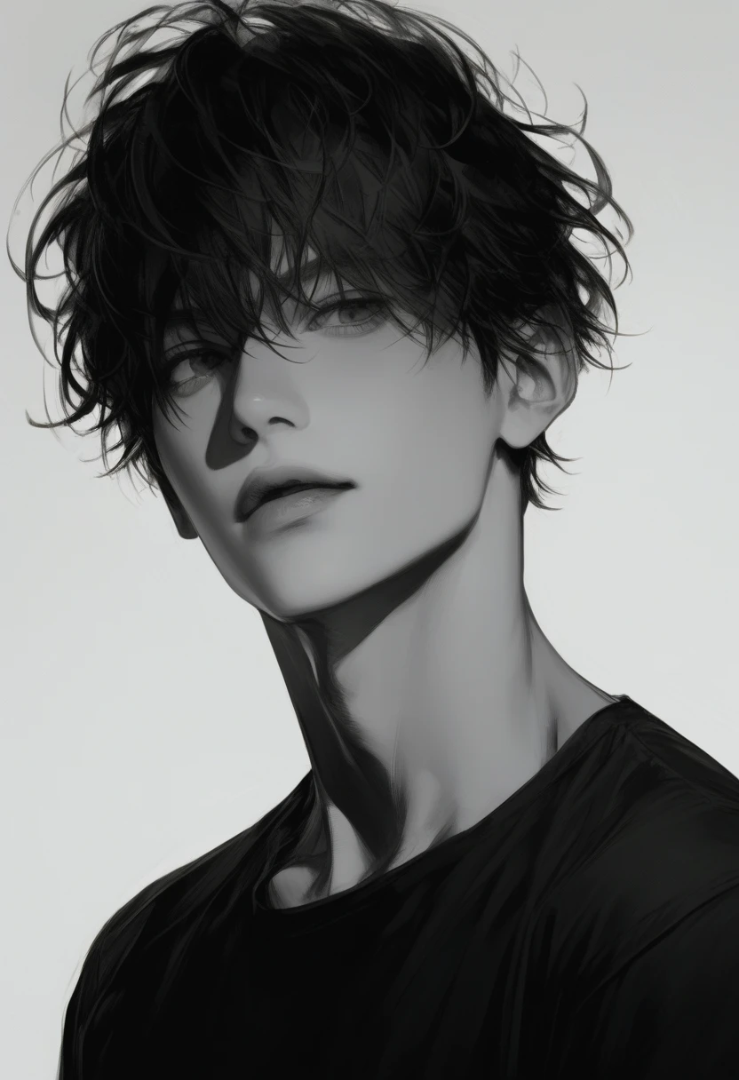 Oil painting manga boy, Black and White