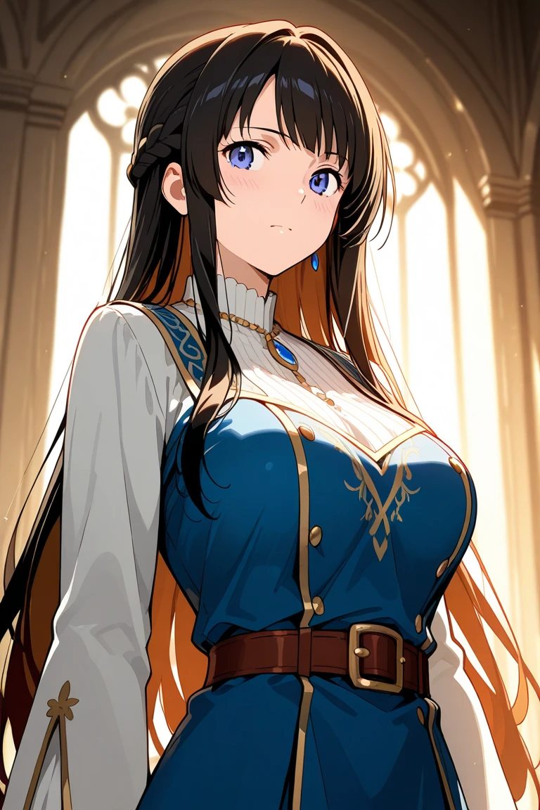 ((Highest quality))、((8K))、((Adventurer))、woman、Big eyes、Double、Soft、大人のwoman、whole body、（leather armor）、((whole body鎧))、fish、Ella、Brown Hair、long hair、((sword))、((battlefield))、Big Breasts、Abdominal muscleuscle、Long skirt、danger、((Medieval Europe))、Fantasy、Scales、人fish、Background sea、