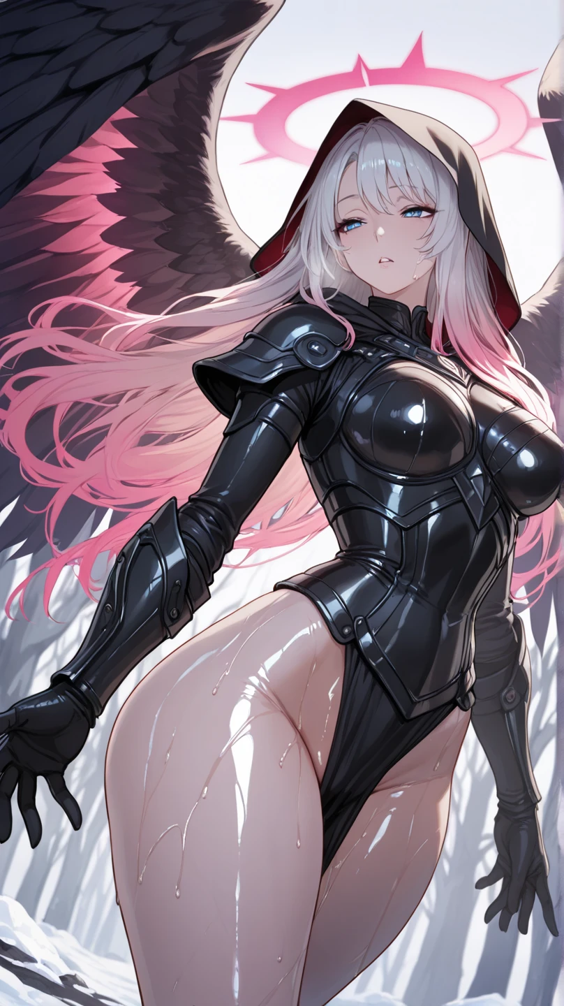 1girl, solo, long hair, grey eyes, breasts, hairband, black gloves, full body, black shoes, boots, white hair, braid, bangs,  gloves, small breasts, black hairband, <lora:ChenxingSnowbreakV1.0:0.7>, chenxing, night sky, dark, stars, starry sky, milky way, lights, light particles, fairy, (sexy, hot, nsfw:1.2), (sitting:1.2)