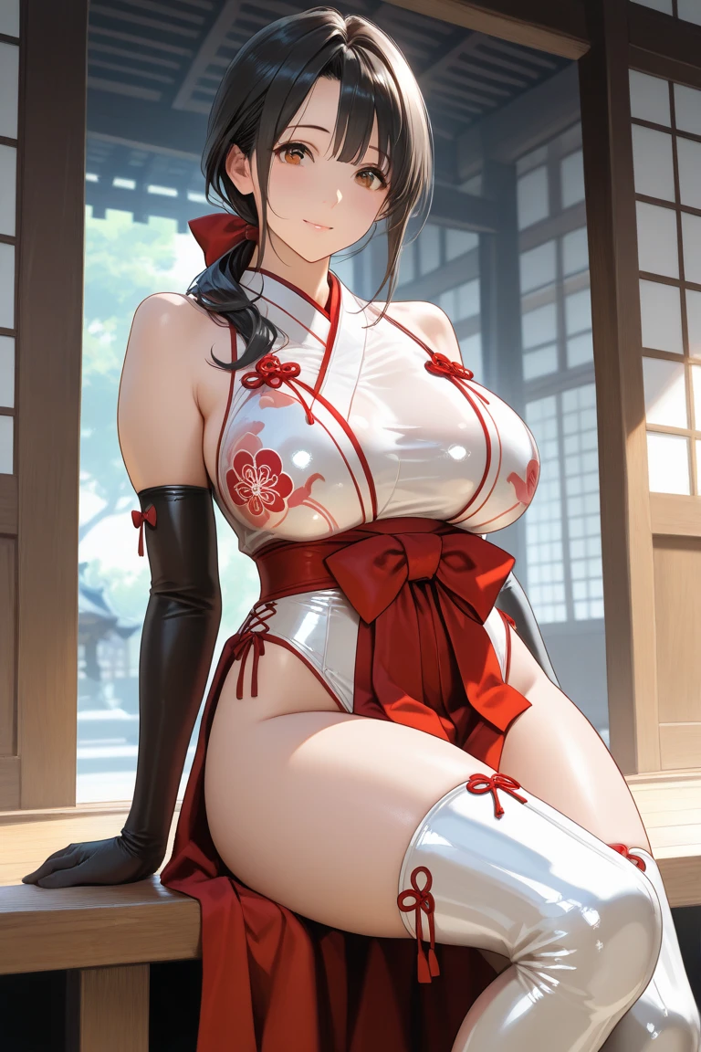 (masterpiece), (best quality), (Detail: 1.4) asaemon_sagiri, 1girl, solo, long_hair, sexy posture with katana, katana japanese, white kimono with open breasts,wet cloths, open underwears, breasts out, heavy breathing, looking_at_viewer, black_hair, brown_eyes, upper_body, ponytail, sidelocks, japanese_clothes, kimono, big breasts, high_ponytail, black haori, bed,