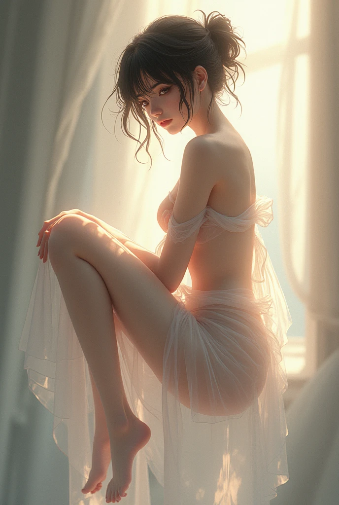 High-quality images 、4-year-old、black hair (long straight black hair、Long Bangs、Tears streaming down my face、Blackberry eyes、A beautiful young femme fatale、naked、PRİNCESS、Hugging。They are in love with each other。Created by Boris Vallejo「Ideal Anatomy」The sketch of、It is characterized by being very detailed.。masterpiece、Detailed study of the face、Beautiful Face、Features of Beautiful Face、Perfect Image、Realistic shots、Detailed study of the face、Full body image、8k、Detailed Images、Highly detailed illustration、A true masterpiece of the highest quality、Careful drawing。Bare Skin、Gown and naked watercolor、
Watercolor Gothic、Romance Black Panties、

Large drops of sweat、Dripping Sweat、A look of ecstasy as she spreads her legs wide、Intense love, intense pose、