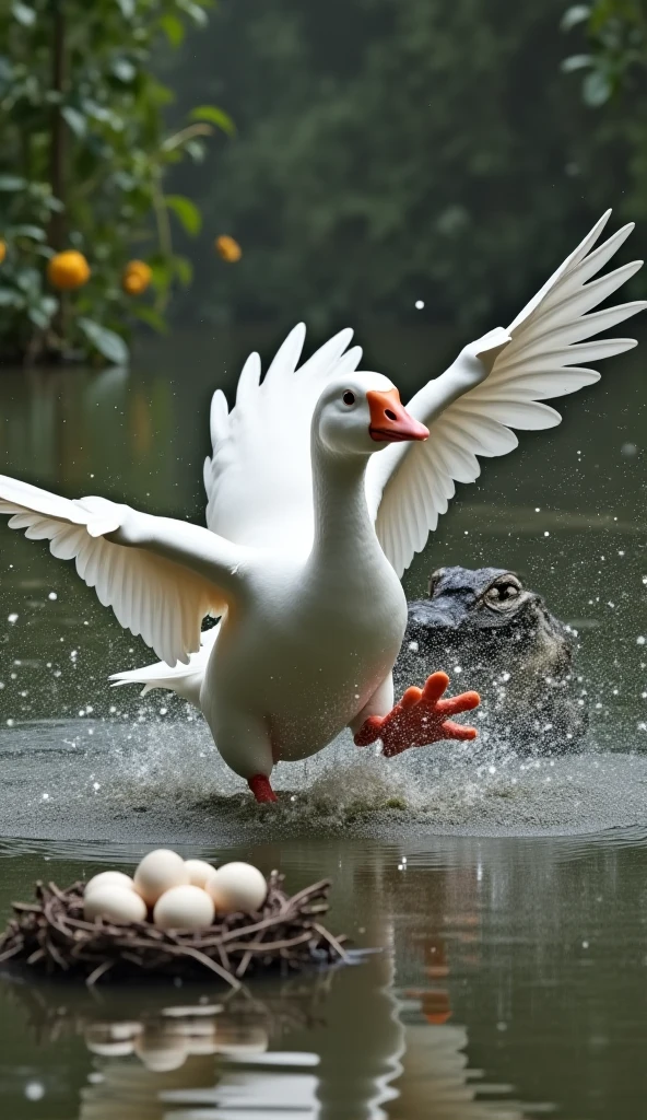 Naked girl with a big dick holding a goose in her hand