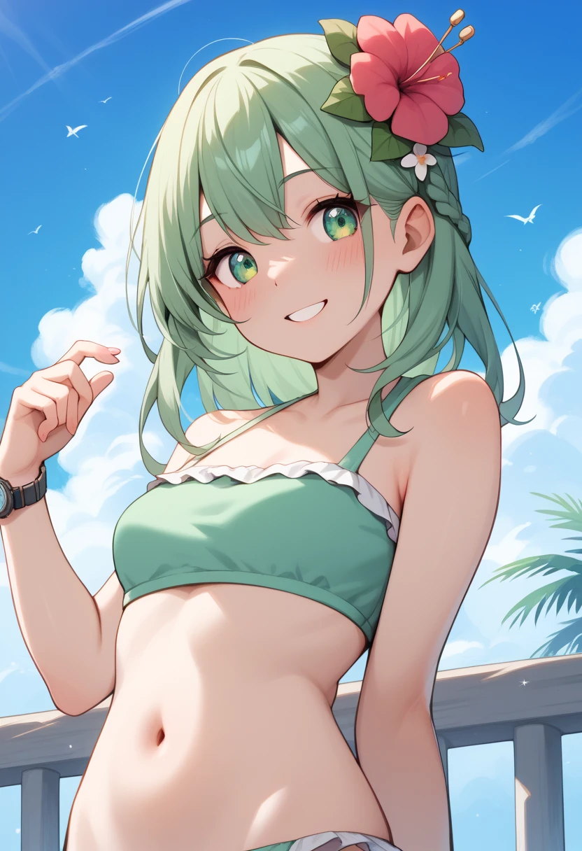 ```
/imagine prompt: A cute 21 year old anime girl, with emerald green eyes and white hair, is lying on the beach at dusk, wearing a black bikini while looking at the setting sun, face with smile, she is lightly at the entrance to the sea, Nikon D850 capturing your relaxed pose, The 50mm lens captures your serene expression against the panoramic backdrop, --style bruto --ar 16:9 --style 100 --weird 800 --quality 25 --niji
```
