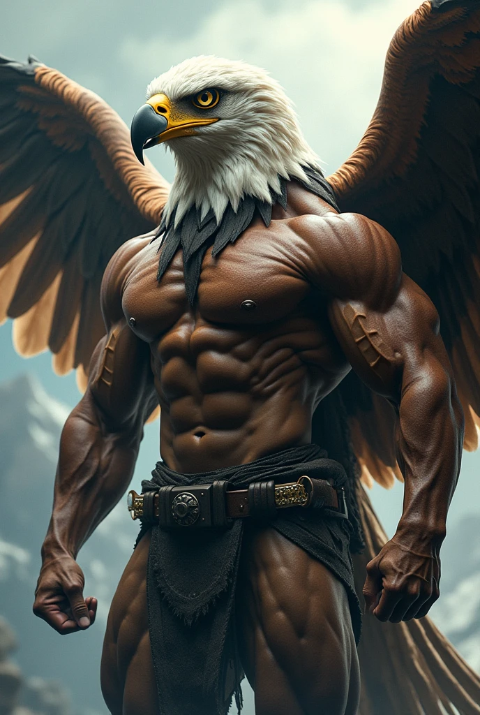 a close up of a Anthro male eagle knight holding dual sword, solo, cocky expression, masterpiece, best art, full body, by taran fiddler, detailed eyes, detailed body, claws, tall, topless, pecs, abs, nipples, pauldrons,