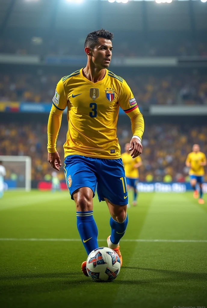 Design me a soccer uniform with black colors, White and blue 