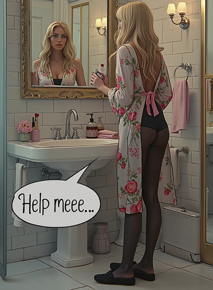 Blonde woman get caught by a black man in bathroom
