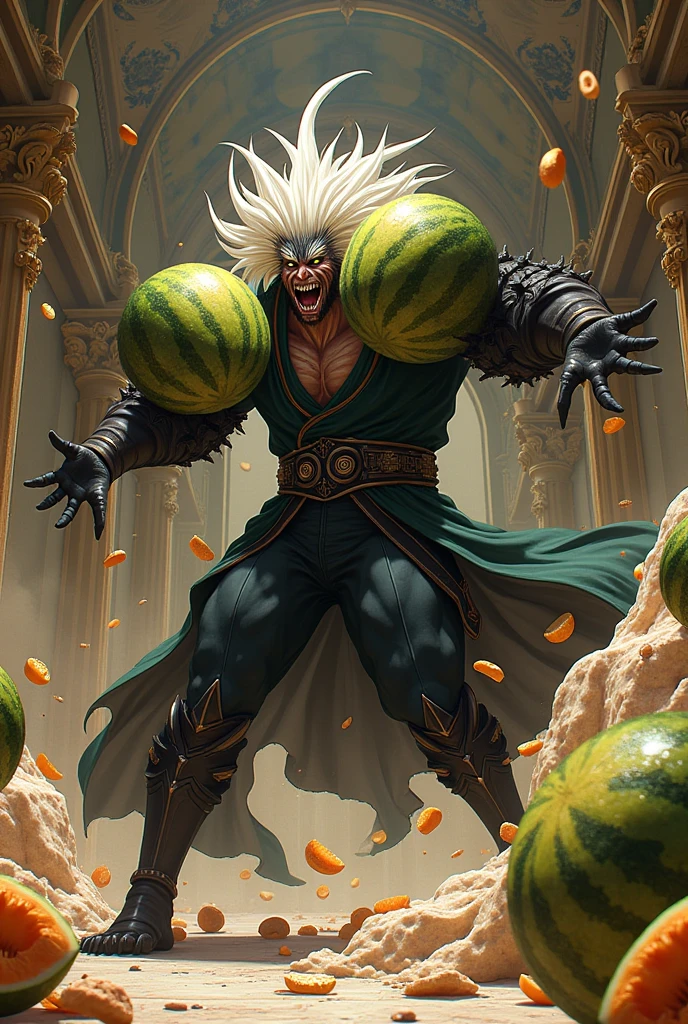 (Male of Caucasian origin).A ((muscular:1.2)) ((green skin:1.2)) ((zombie)), (missing left eye), long brown dreadlocks, rotting flesh, purple headband, purple shorts, athletic shoes, ((cigarillo in his mouth)) with massive clouds of purple smoke. smoke coming out of the left eye socket. Stoner.