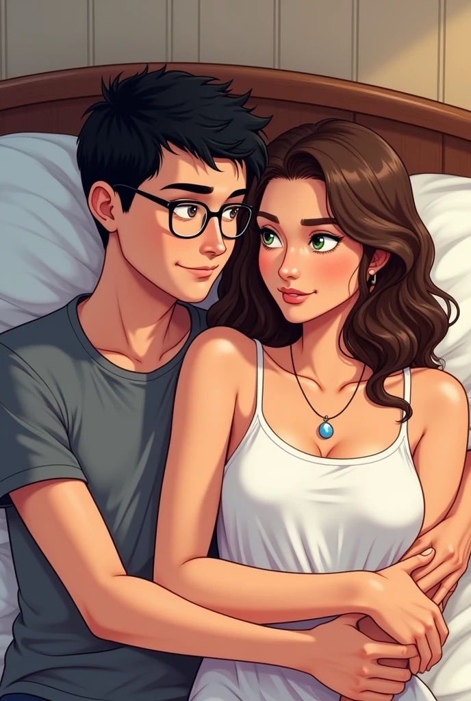 A couple of boyfriends in different countries. The girl is chubby, brunette, curly hair and he is tall, strong and has a mole on the left side of his face on his cheeks.