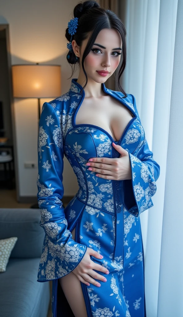 Sexy cheongsam，，Exquisite，，no underwares，Invincible stature，Lift up to face the man，want to be loved