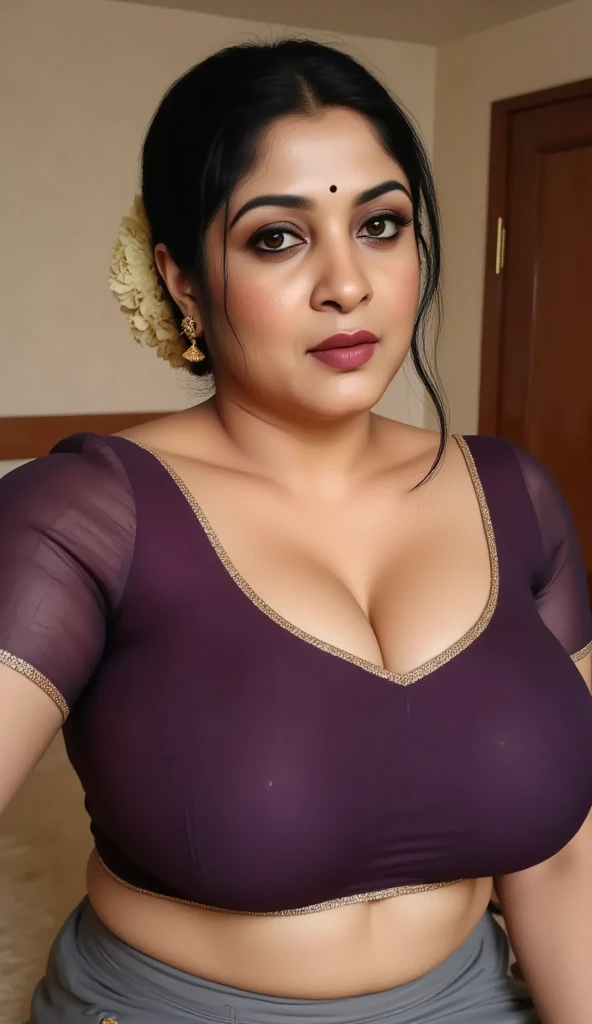 Indian Down woman masterpiece, best quality, ultra-detailed, (warm hue, warm tone: 1.2), wearing Big Down Hook Blouse , 20 years old, (((big tits1.8))),((Huge breasts 1.6)),(((Plump body 1.8))), (((Big 1.8))),BBW(((Chubby 1.8))),((((Fat body 1.8)))),,(BIG ASS) (Indian instagram photo, wearing Hook Blouse closeup face photo of 23 y.o Chloe in kebaya, Lipstick, sensual Lipstick, Sensational Make Up, huge cleavage, huge breasts pale skin, (smile:0.4), hard shadows, G-STRING, bright lighting FrontSide