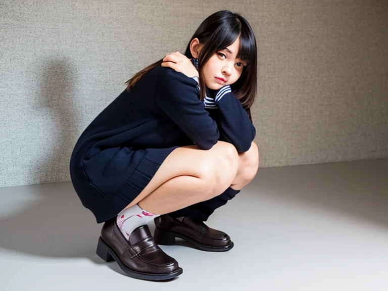 ulzzang -6500-v1.1, (Raw foto:1.2), (Photorealsitic:1.4), a beautiful detailed girl, extremely detailed eye and face, beatiful detailed eyes, Ridiculous, unbelievable Ridiculous, huge filesize, ultra-detailliert, hight resolution, ighly detailed, top-quality, masterpiece, Kemomimi, ((bury your face in your scarf)), (((Japan schoolgirl uniform))), illustratio, ighly detailed, nffsw, unification, 8k wallpaper, astonishing, finely detail, masterpiece, top-quality, Highly detailed ticker uniform 8K wallpaper, face lights、Cinematographic lighting、1girl in、sixteen years old、(witheout panties)、((dynamicposes)))、(camel's toe)、(half)、(Crooked knees and legs sitting))