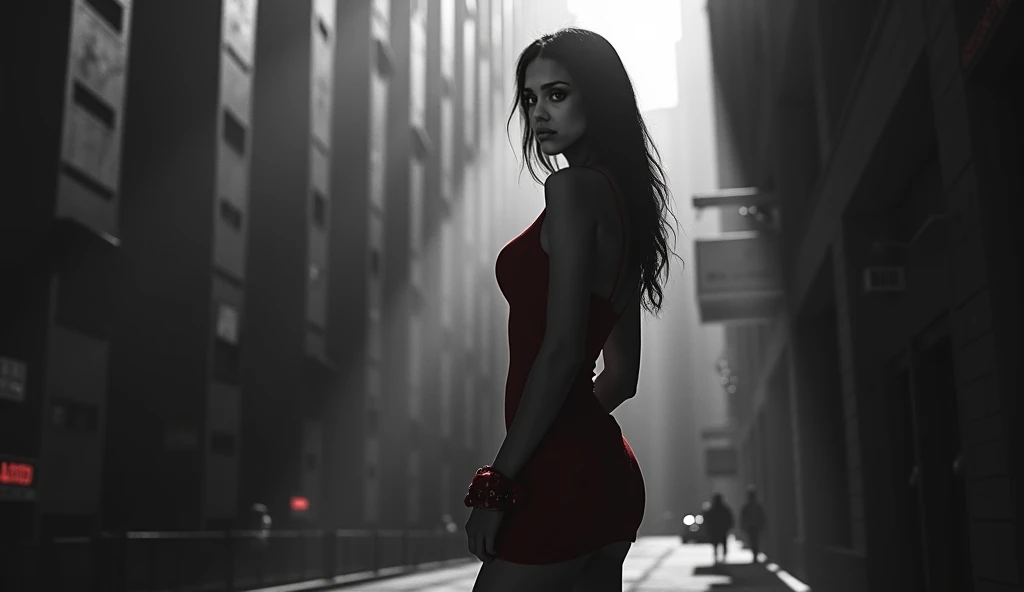RAW, Best quality, high resolution, work: 1.3), Beautiful black woman (iu:0.8),8K, Masterpiece, RAW photo, Best quality, detail:1.2),Photorealistic, Extremely detailed Cg Unity 8K wallpapers, Depth of field, street light, Lens flare, Ray tracing, (Extremely beautiful sexy face, Beautiful lips, Beautiful eyes), intricate detail face, ((ultra detailed skin)) 1 girl In a dark street, deepshadow, Pretty ebony girl,(Very slim and slender muscular body:1.3), ((view the viewer)),(Big smile), big breast, (bodycon minidress),(red dress), (Injection sleeve) , (City Night, empty street, (street light), (Night), Pretty malay girl, red heels, Earrings, bangle, necklace, Pantyhose, Clear eyes, Walking , (brown skin), Face forward, (Big eyes), ((full body shots)), tightly dress, Silk dress , Turn Back, Back shot, Very slim, slander