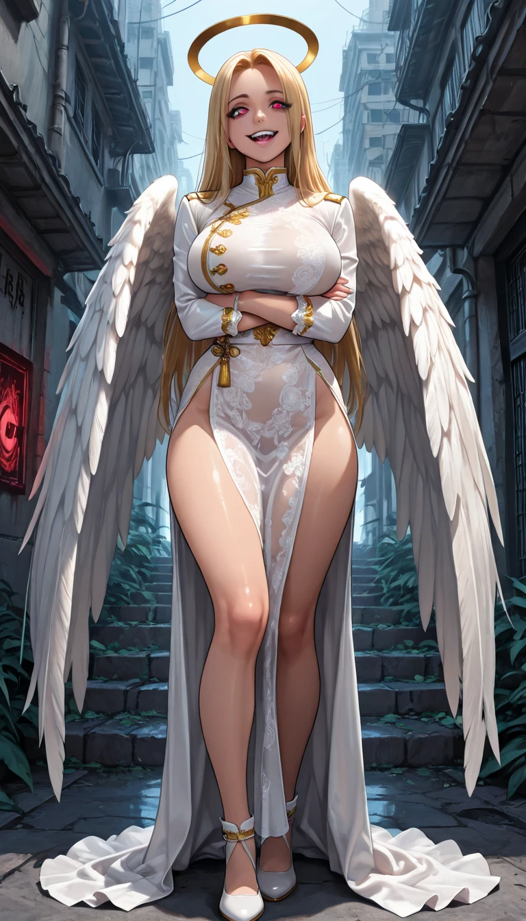 Anime. 1 Girl. Cute girl. Angel. Slave. Blonde. Long hair. Blue eyes. Beautiful eyes. Perfect eyes. Expressive eyes. Ideal face. A face about to sneeze. Sneezing face. Beautiful nose. Snotty nose. 16 years. Big breasts. Beautiful breasts. Pointy ears. Cold. Allergy. Runny nose. Nasal mucus. Snot. Snot flows from the nose. Snot flies in all directions when you sneeze. She's having her period. Her crotch is bleeding. There is a small streak of menstrual blood on the panties. Menstrual blood flows down the thighs. Ideal anatomical body. Beautiful long legs. The whole body is covered with scars. Angel wings. White wings. Dirty tunic. Torn tunic. dirty panties. Torn panties. Barefoot. Slave collar. Shackles. Standing. Full height. Fantasy. City. Street. Many people. Beautiful character design. Shiny skin. Full body. nsfw. Scat. Official art. Extremely detailed CG Unity 8k wallpaper. Ideal lighting. Ultra high resolution 4K. Super detailed 8K. A high resolution.