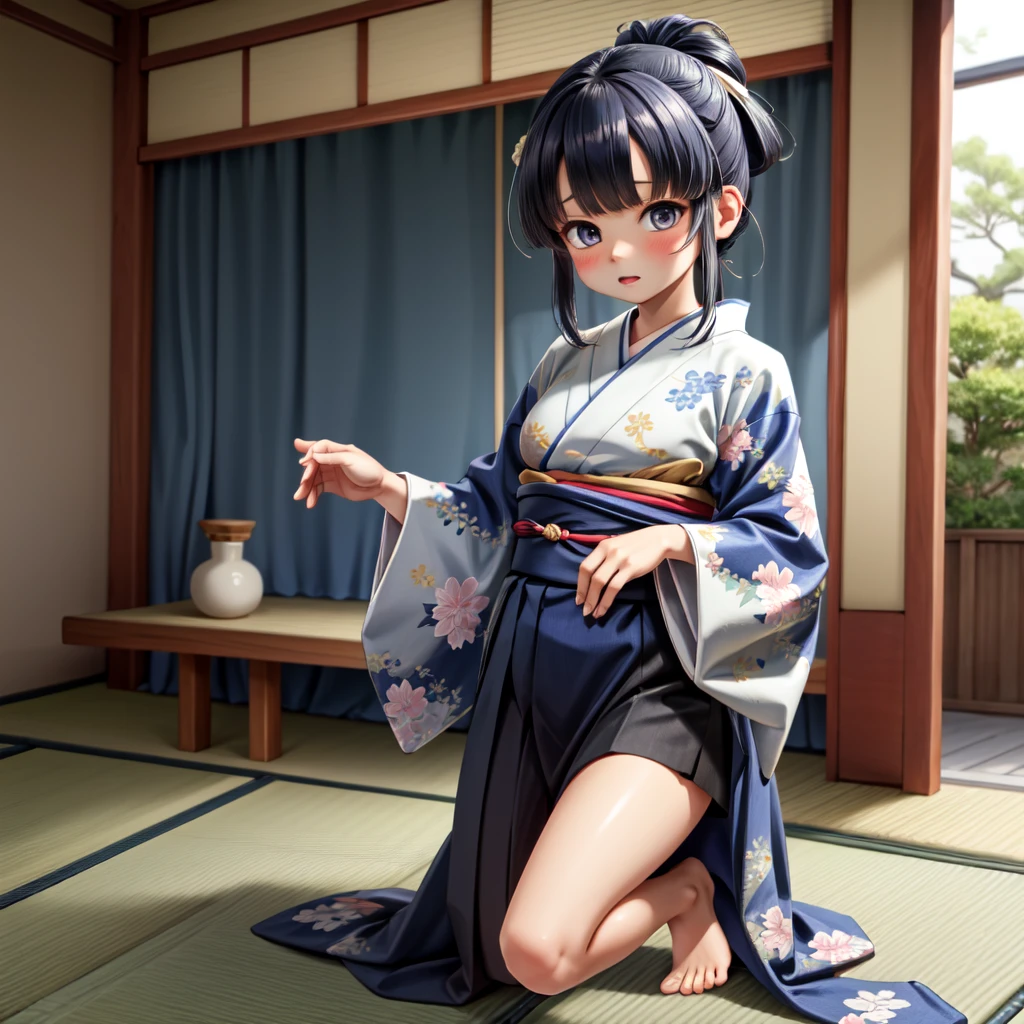 Blue Yukata,piernas descubiertas,blusa corta,atributos marcados,short corto,small pink school shoes
