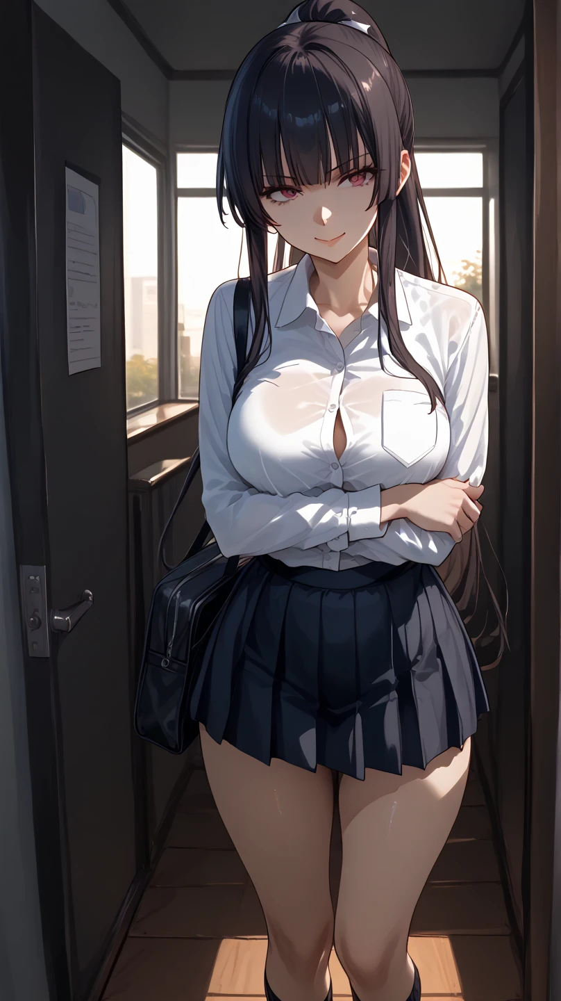 (masterpiece、top-quality)、女の子 1 人、nsfw、Schoolgirl Uniform、full of shyness、show off、flat breast、cleavage of the breast、panties on、see -through、nipplesout、bra very、Beautiful hands、Perfect legs
