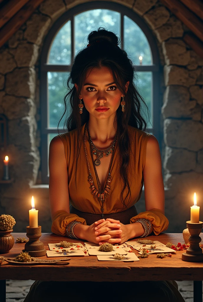 low ranking prostitute wearing simple tunic dress in medieval era brothel