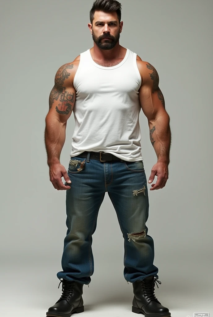 Handsome muscular man with big feet walking