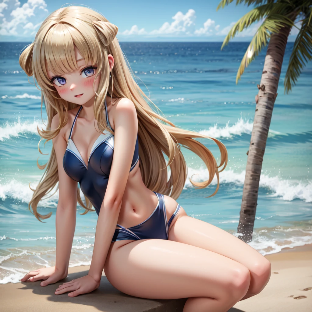 solo, shy smile, Standing at attention, dynamic pose, clear light skin, very long straight brown hair with a dark purple tint, very Young girl, Beautiful Finger, Beautiful long legs, Beautiful body, perfect brown eyes, expressive eyes, looking at viewer, 8k wallpaper, perfect lighting, masterpiece, lens flare, vibrant color, (Beautiful small :1.2), (slender girl), rounded face, bangs between the eyes, parororo, on the river beach, band on the head in the form of cat ears, microbikini, (assymetal swimsuit:1.3), long disheveled hair, drops of water and dirt on his feet, ginagerson