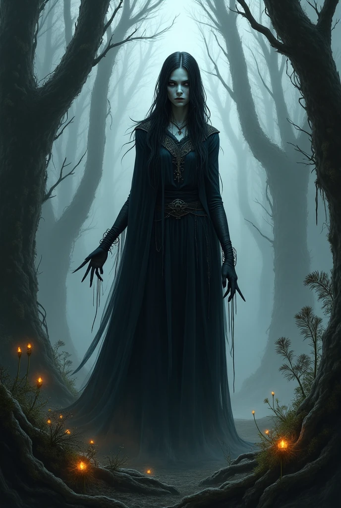 Strange Witch, Its appearance is said to strike fear into the hearts of those who see it., Black stringy hair, Her pitch black eyes are said to be like a bottomless well.,In the deep forest where the moonlight shines