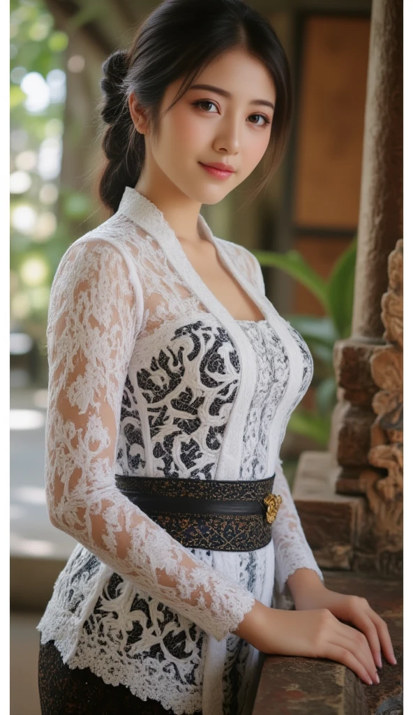A beauty girl with tattoos on body, beautiful art tattoo detailed, ((text tattoo on body:LOVE)), Wearing kebaya dress, detailed beautiful eyes, big breast, show areola, nipples erected detailed, open legs, dark hairy pussy, vulva vagina detailed, realistic,