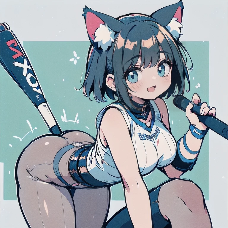 1girl, :d, bandaid, bandaid_on_knee, bangs, bare_shoulders, blue_hair, blue_sailor_collar, blue_shorts, blush, white pink cat ears, collarbone, crop_top, fang, hairclip, kneehighs, long_hair, midriff, navel, one_side_up, open_mouth, red_eyes, sailor_collar, shirt, shoes, shorts, sleeveless, sleeveless_shirt, small_breasts, smile, sneakers, socks, solo, standing, sweatband, two_side_up, white_legwear, white_shirt, (white_background:1.6)multiple views,full_body