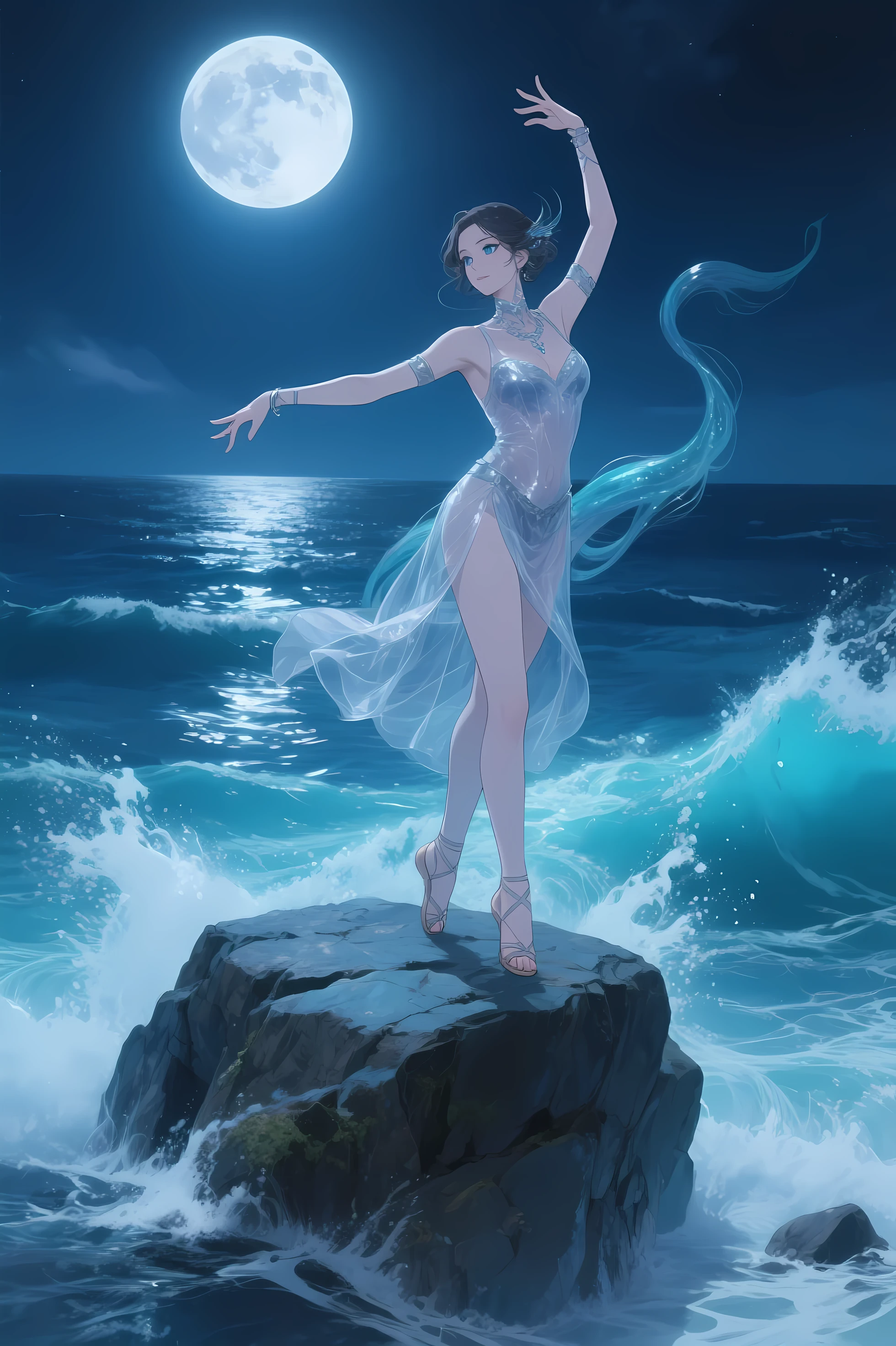 (masterpiece, best quality:1.2), 1girl, solo,standing_split, standing split,standing on one leg,
(high resolution,best quality,actual),1 girl,standing on the lake,Gaze at the moon,sparkling reflection on water,serene atmosphere,(ethereal, ethereal beauty:1.1),(flowing long hair,flowing dress),(Soft moonlight illuminates the scene),(mystery,Obsessed),water ripples,(whiss,Moderate breeze),calm and quiet night,stars shining in the sky,(delicate,delicate colors),(sublimation,sublimation beauty),(contour, contour figure),(peaceful,peaceful expression),(distant mountains,Tree in the distance),(dreamlike,dreamlike scene),(peaceful,peaceful setting),(magic,magic moment),(Lush green plants, lush surroundings),(ethereal reflections,reflection on water),(majestic,majestic view),(charming,charming sight),(peaceful,brooding mood),(light illuminates darkness),(peaceful,serene aura),(Moderate,Moderate waves),(Starlight,Starlight sky),(shining,starry night),(serene,serene beauty),(fantastic,fantastic atmosphere),(Lakeside scene,lake view),(dream,dream landscape),(ethereal,ethereal ambiance),(mystery,mystery aura),(quiet,quiet surroundings),(Lonely,serene Lonely)
